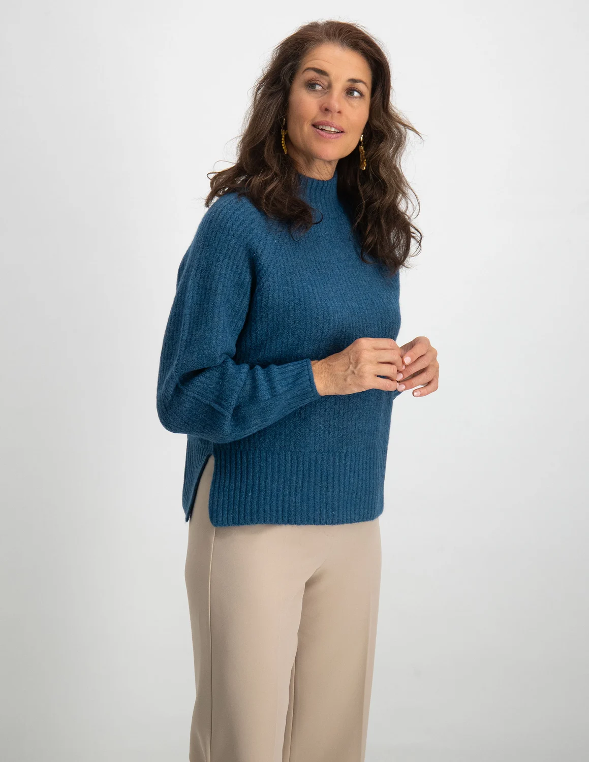 Vila VIMELIA NEW L/S HIGH NECK KNIT TOP 14087722 blauw kopen bij